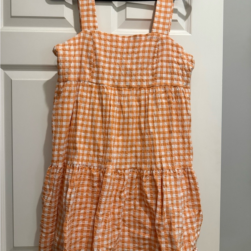 Adrienne Orange and White Gingham Dress
